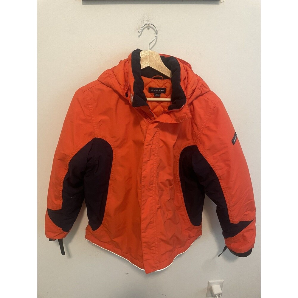 Lands’ End Youth Boys Jacket Size large Orange Navy Blue Pre-owned